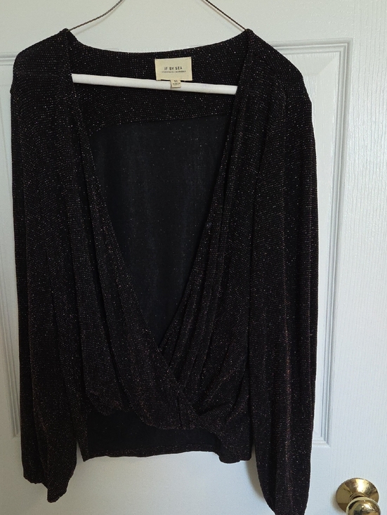 If By Sea Tops - If By Sea Black Sparkle Draped V-Neck Blouse